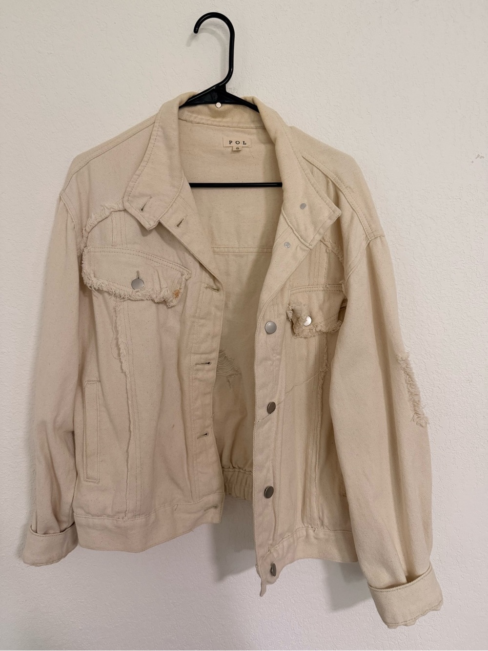 Beige Fringe Rhinestone Distressed Jacket - Picture 2 of 5